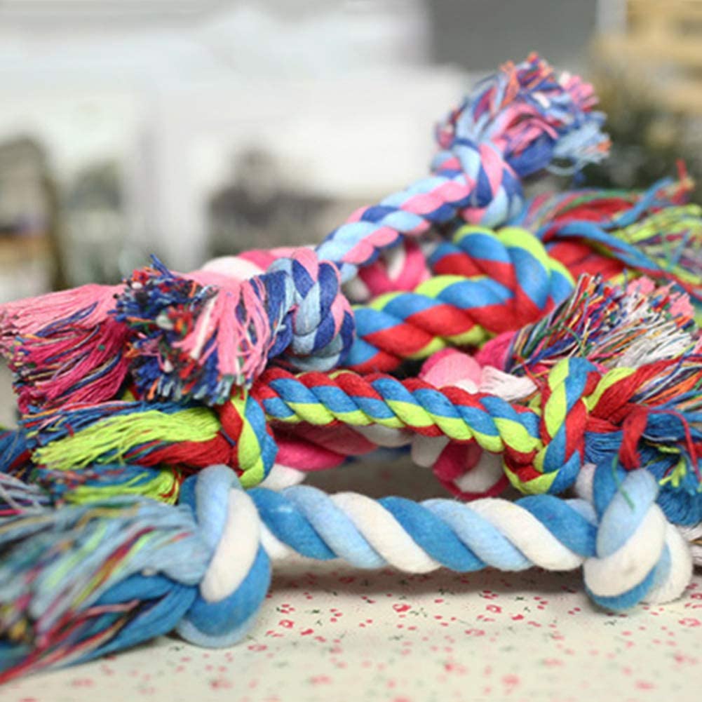 Accesorios para perro, perro cachorro de algodón trenzado doble nudo cuerda masticar anti mordida divertido juguete mascotas suministros – Color al azar 17 cm 17 cm Color aleatorio. 