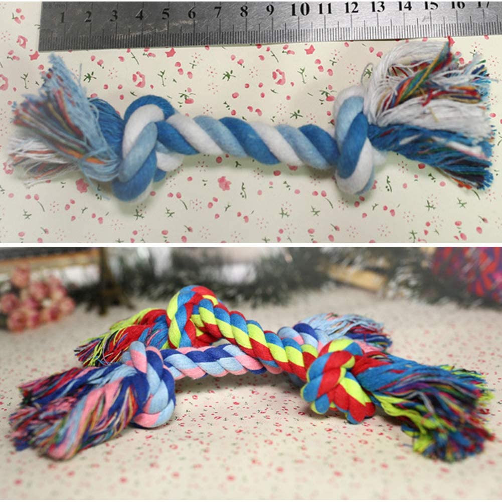  Accesorios para perro, perro cachorro de algodón trenzado doble nudo cuerda masticar anti mordida divertido juguete mascotas suministros – Color al azar 17 cm 17 cm Color aleatorio. 
