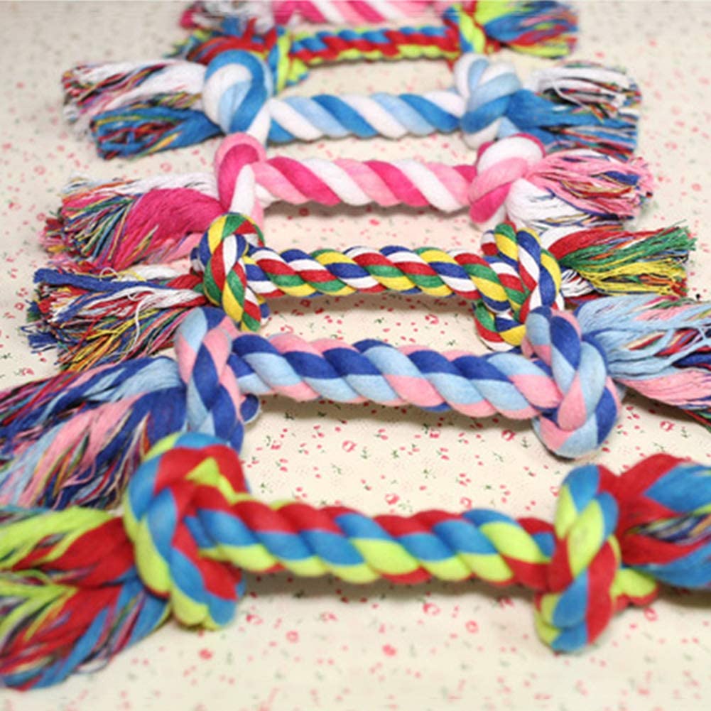  Accesorios para perro, perro cachorro de algodón trenzado doble nudo cuerda masticar anti mordida divertido juguete mascotas suministros – Color al azar 17 cm 17 cm Color aleatorio. 
