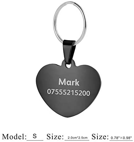  BKDZ Etiquetas de identificación de Mascotas de Acero Inoxidable Etiquetas de Perro Personalizadas Personalizadas Grabado Frontal/Posterior para Gato y Perro con (S, Corazon Azul) 