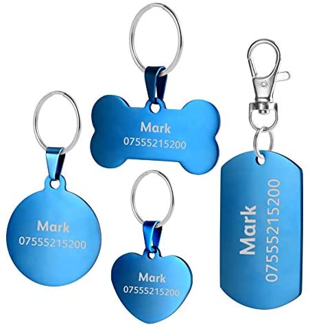  BKDZ Etiquetas de identificación de Mascotas de Acero Inoxidable Etiquetas de Perro Personalizadas Personalizadas Grabado Frontal/Posterior para Gato y Perro con (S, Corazon Azul) 