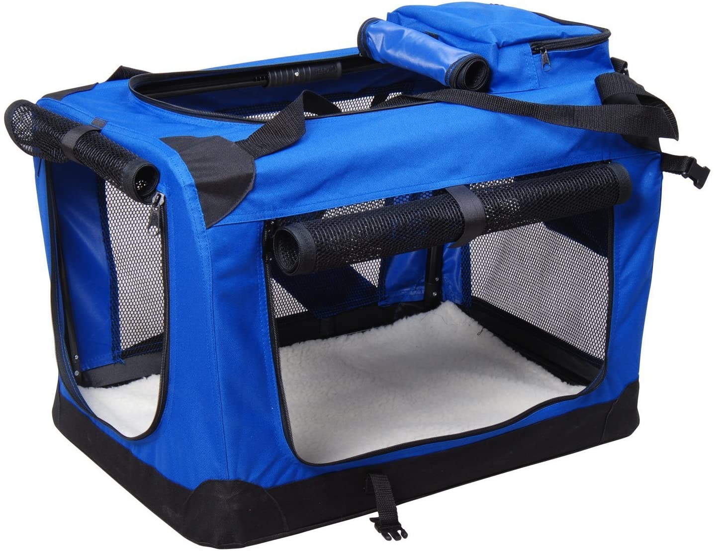  Bolsa de Transporte Perros Gatos Mascotas Viaje Tubo de Acero 4 Entradas, Medidas 60 x 42 x 42 cm, Color Azul/Negro, Pawhut 