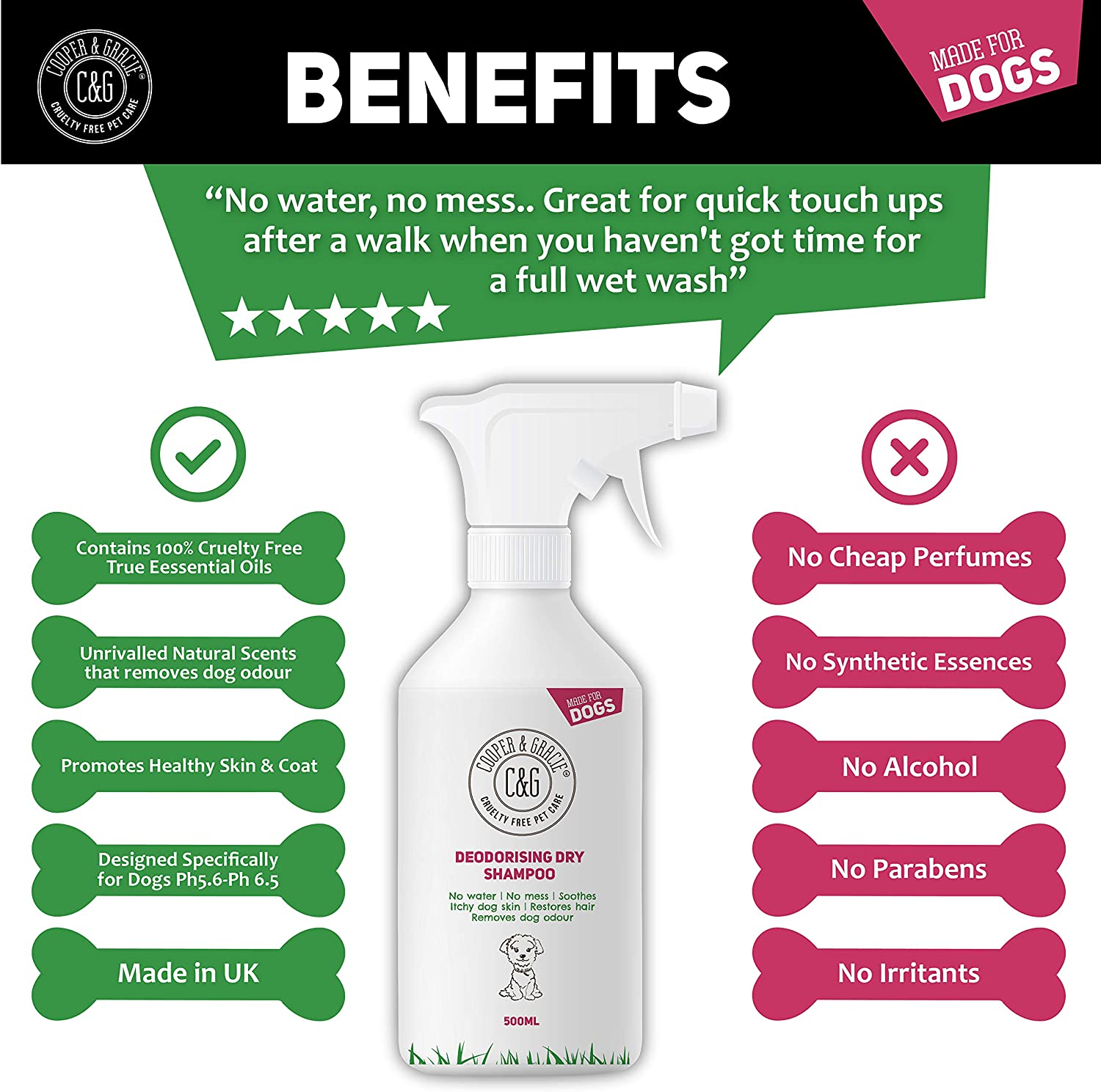  Champú seco para perros con olor a perro, limpiador de manchas, sin crueldad, productos de aseo sin agua, desodorante de olor orgánico de lujo, neutralizador, limpiador antibacteriano, 500 ml 
