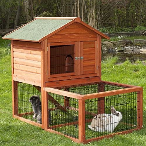  Conveniente conejera – al aire libre – fácil de montar – ideal para mascotas con integrado Run directamente debajo de la cabaña 