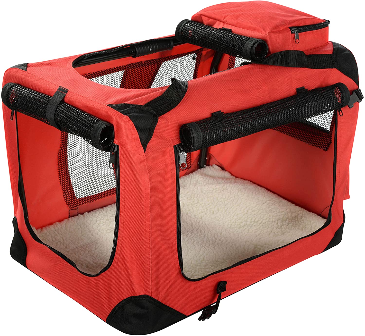  MOOL – Caja transportadora de Tela Ligera para Mascotas, Jaula con Forro Polar y Bolsa para Alimentos 