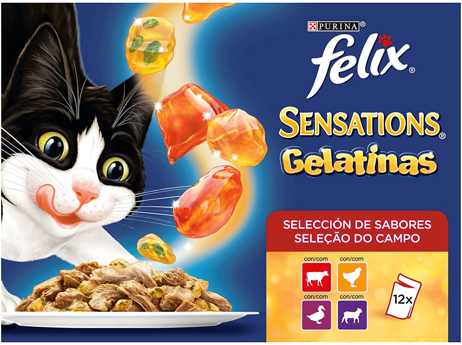  Purina Felix Sensations Gelatinas comida para gatos Selección Surtido de Carnes 6 x [12 x 100 g] 