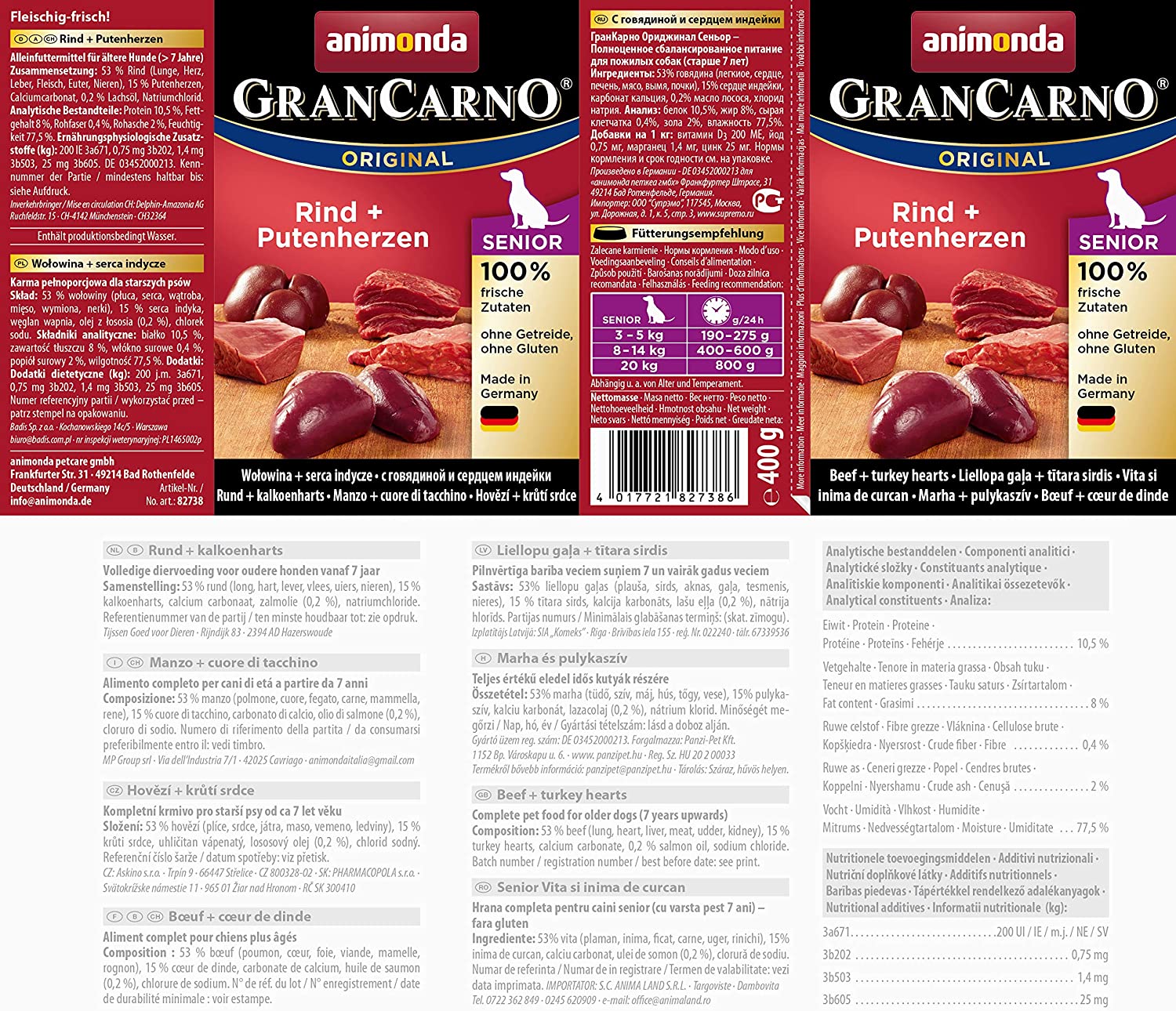 Animonda Comida para Perros, Perros Senior a Partir de 7 años, Comida húmeda, Pack de 6 Unidades, 400 g 
