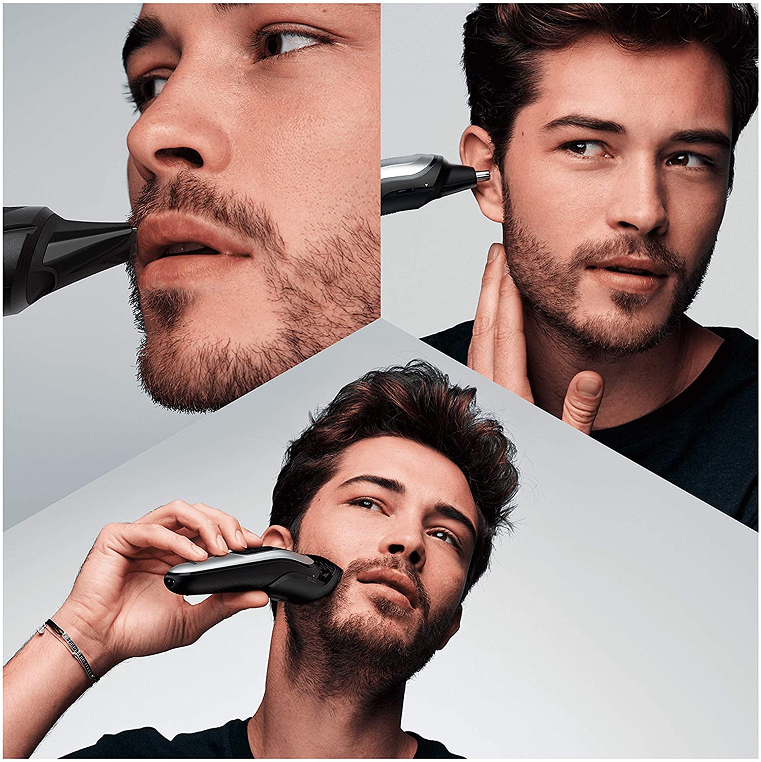  Braun Recortadora MGK7220 10 en 1, Máquina recortadora de barba, set de depilación corporal y cortapelos para hombre, color gris plateado 