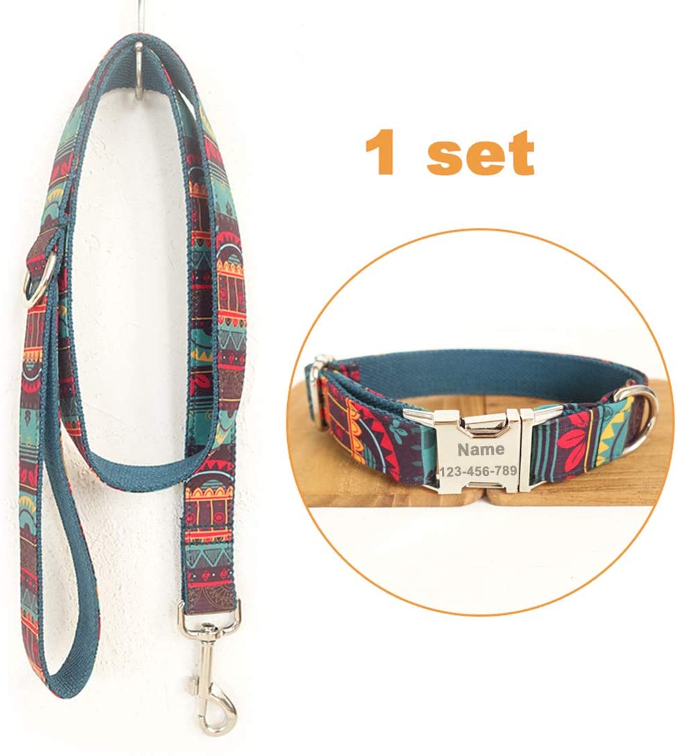  Conjunto Personalizado de Collar de Perro Estilo Bohemio Ajustable Correa Para Mascotas Conjunto de Etiquetas Etiqueta Para Perros Grabado con láser Adecuado Para Perros Grandes, Medianos y Pequeños 