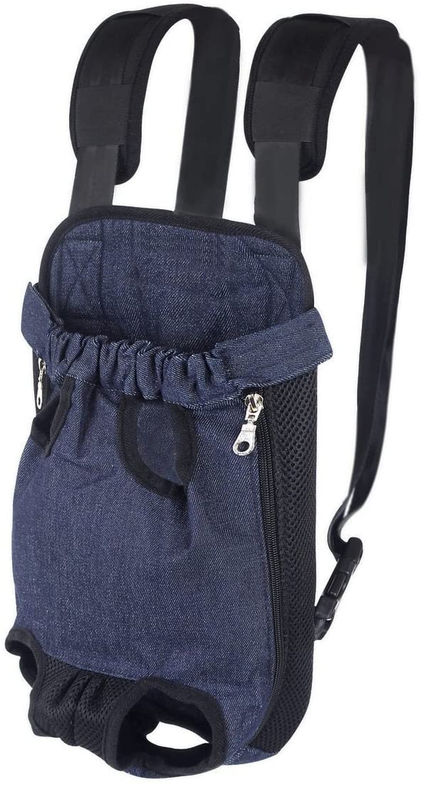  FONLAM Bolso Frontal Perro Gato Mochila Transportin Portátil Cachorro Mascota con Hombreras Tirantes Ajustables Entrepiernas de Malla (XL(5.5-9.0KG), Vaquero) 
