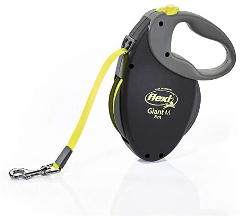  Global Correa Extensible Flexi Giant de Cinta M en Color Gris y Amarillo | Correa de Perro hasta 25 kg | Correa de 8 Metros 