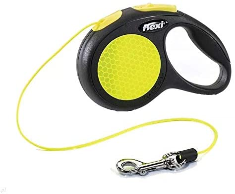  Global Correa Extensible Flexi Neon de cordón S en Color Amarillo y Negro | Correa de Perro hasta 12 kg | Correa de 5 Metros 