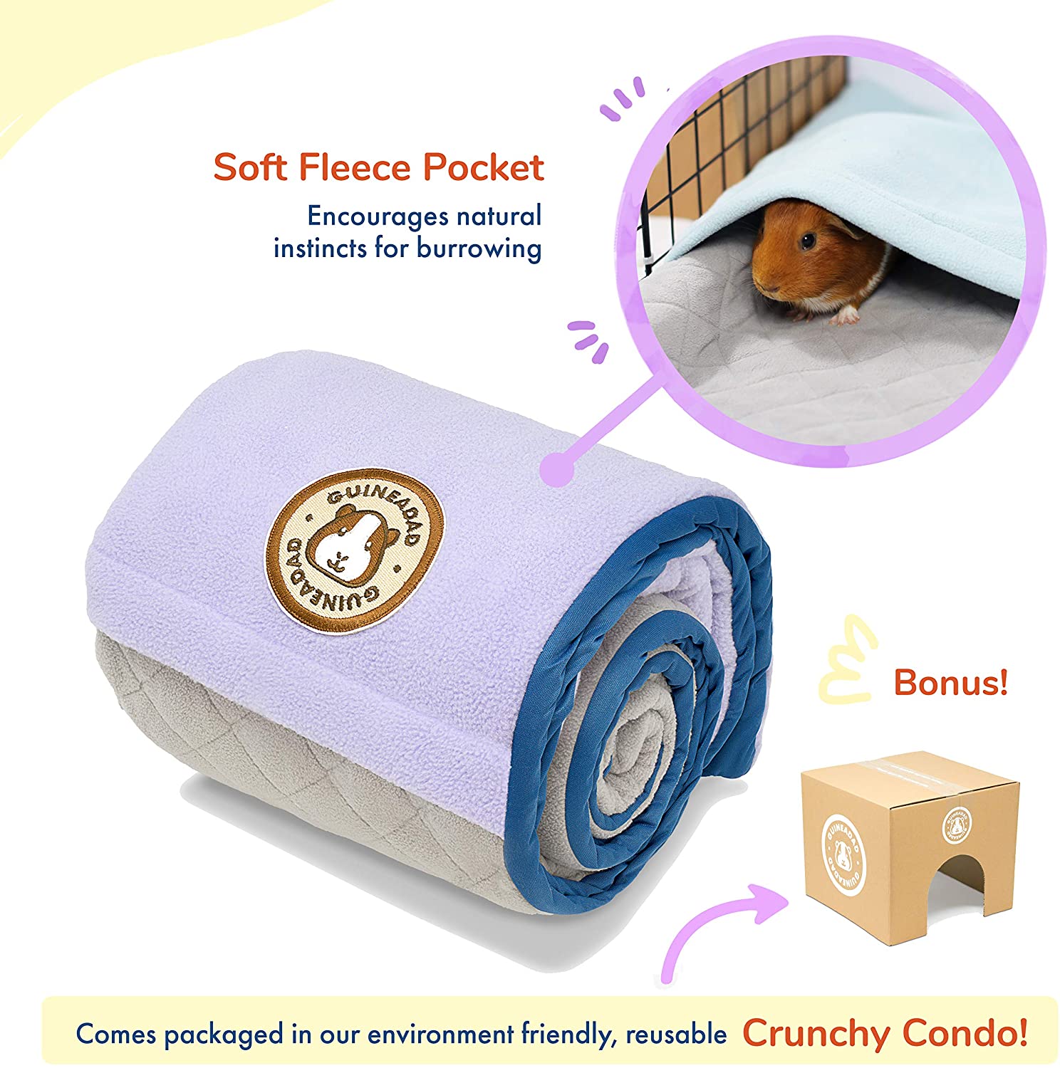  GuineaDad Fleece Liner 2.0 Conejillo de Indias del paño Grueso y Suave de la Jaula Liners Conejillo de Indias de Ropa de Cama de madriguera Manga Bolsillo a Prueba de Agua Disponibles C&C 2x3 Púrpura 