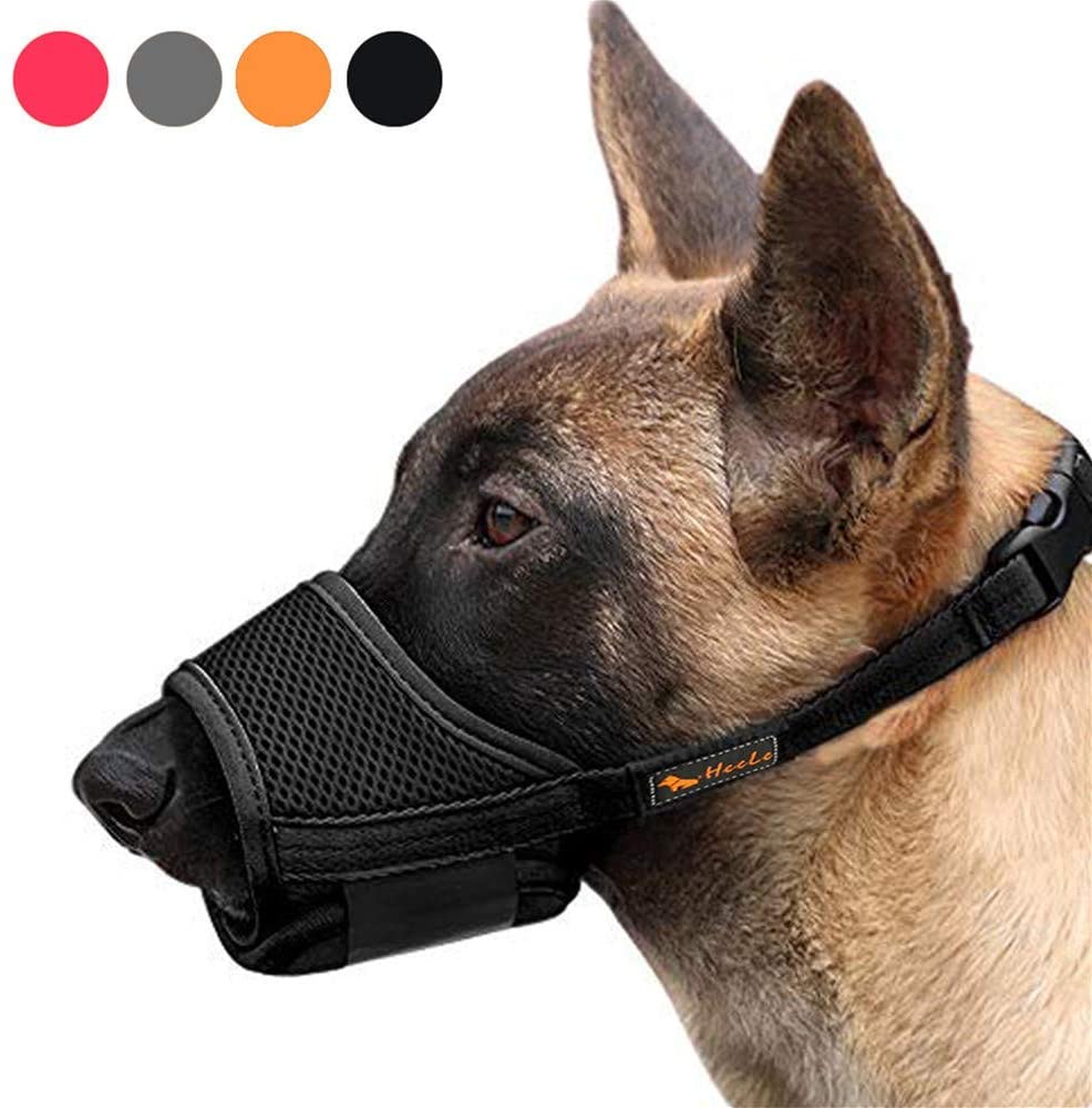 HEELE Bozal de Nylon para Perros Grande Previene Mordidas, Ladridos y Que Mastiquen Bozal Anti-Mordedura Ajustable para Mascota Perro (L, Negro) 