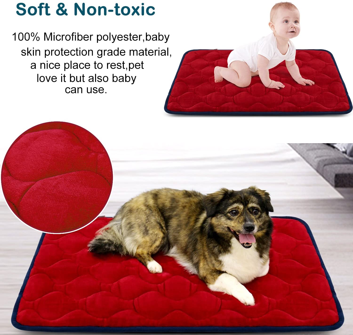  Hero Dog Cama Colchoneta Perro Pequeña Lavable, Cojines para Mascotas Antideslizante Vellón Almohadilla Suave 70x50 cm (Rojo S) 
