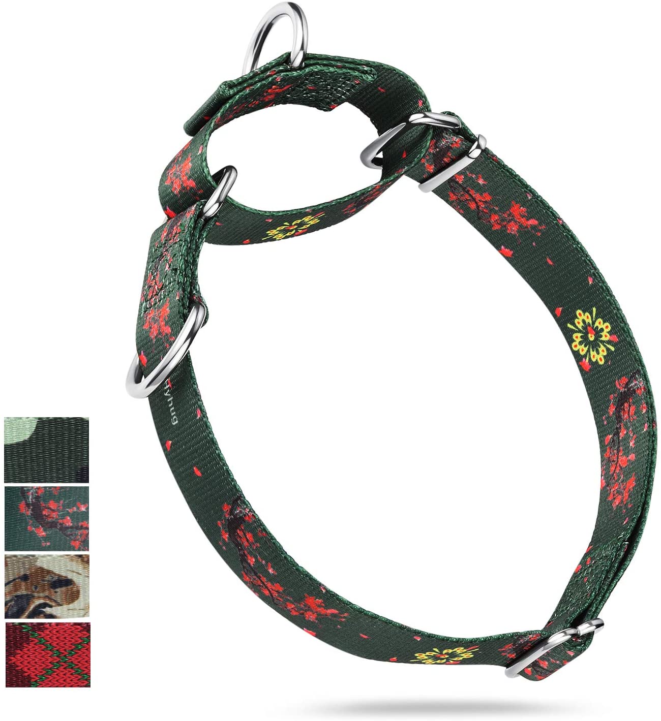  Hyhug Cuello de martingala Mejorado para adiestramiento para Caminar en Perros medianos - Etiquetas y Accesorios de identificación con Doble Anillo de sujeción (Medio M, Verde Ciruelo Flor) 