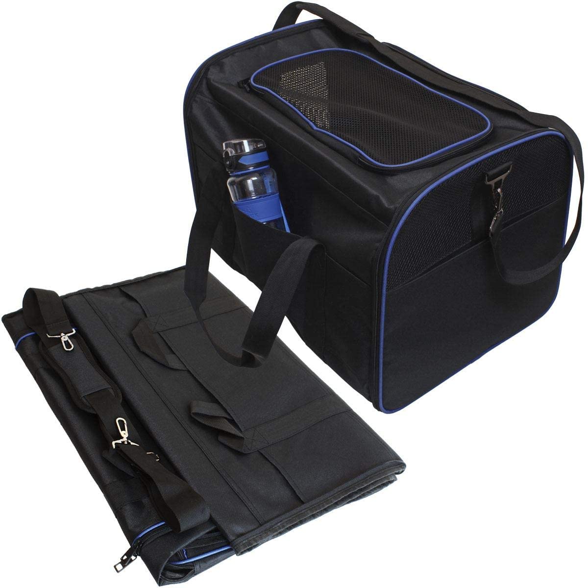  igadgitz Xtra U6999 - Trasportin Mascotas - Negro/Borde Azul - XL 40 x 40 x 60 cm 