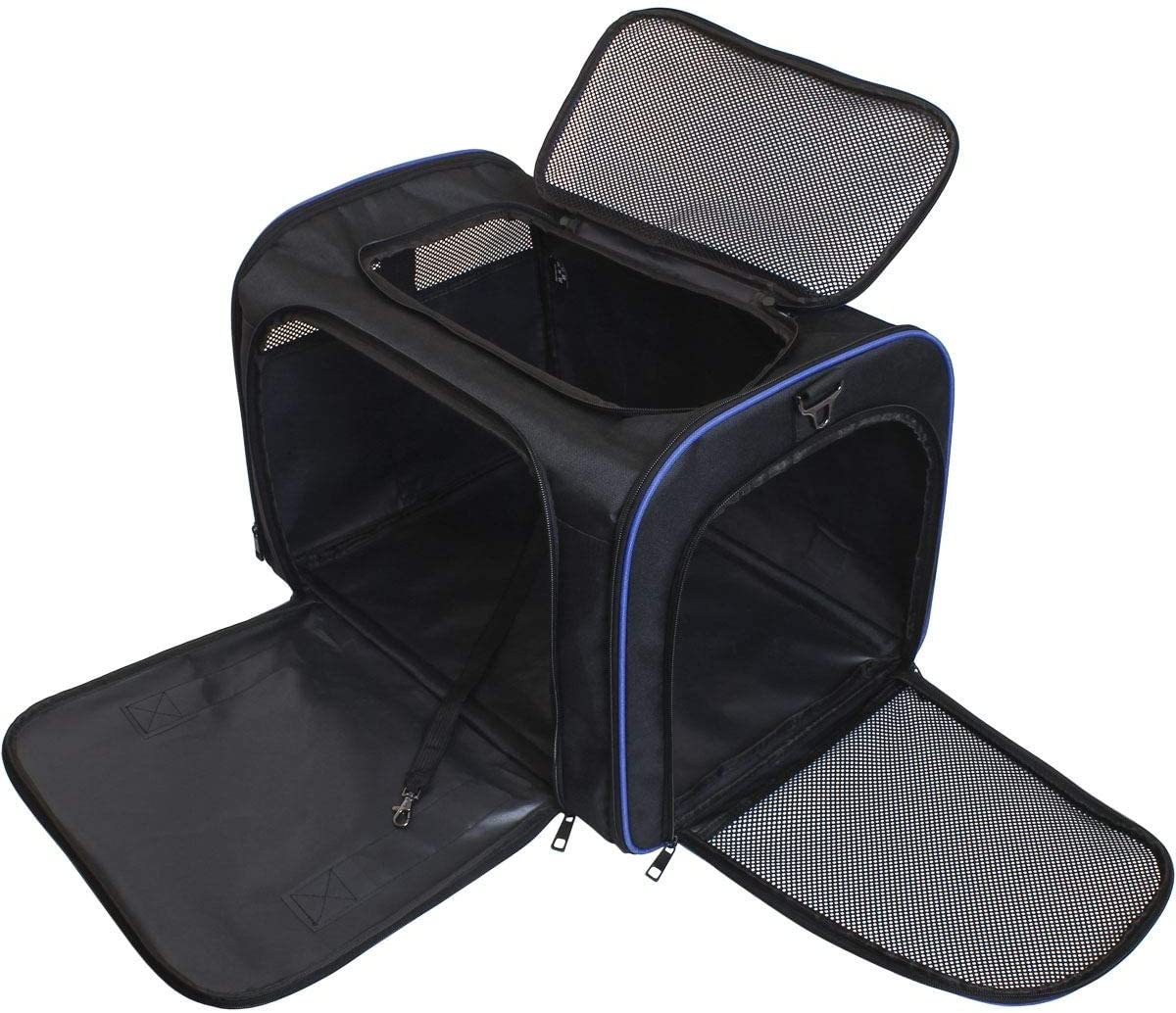  igadgitz Xtra U6999 - Trasportin Mascotas - Negro/Borde Azul - XL 40 x 40 x 60 cm 