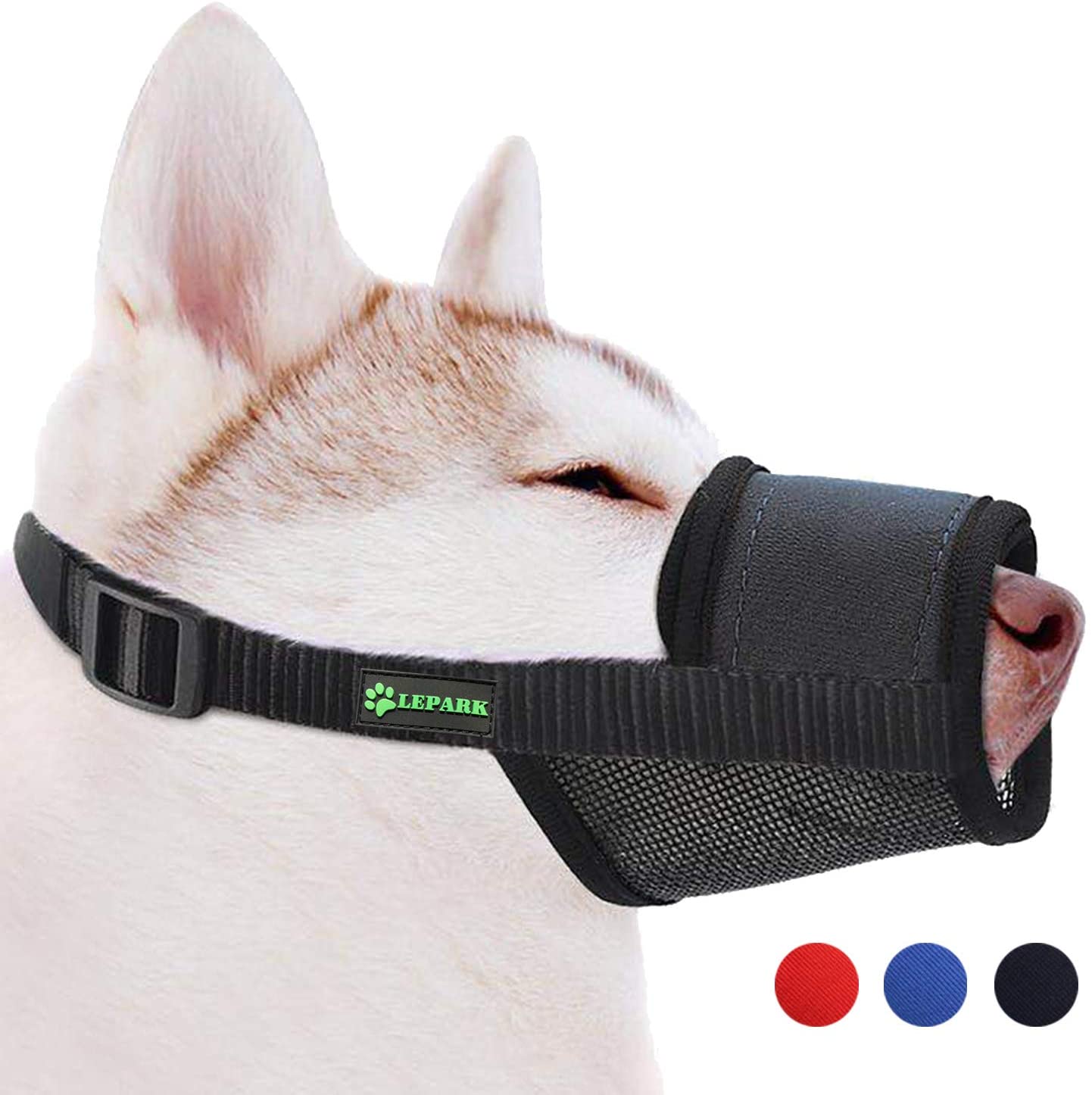  ILEPARK Suave Bozal de Nylon para Perros Grandes Previene Mordidas, Ladridos y Que Mastiquen, Bozal Lazo Ajustable (L,Negro) 
