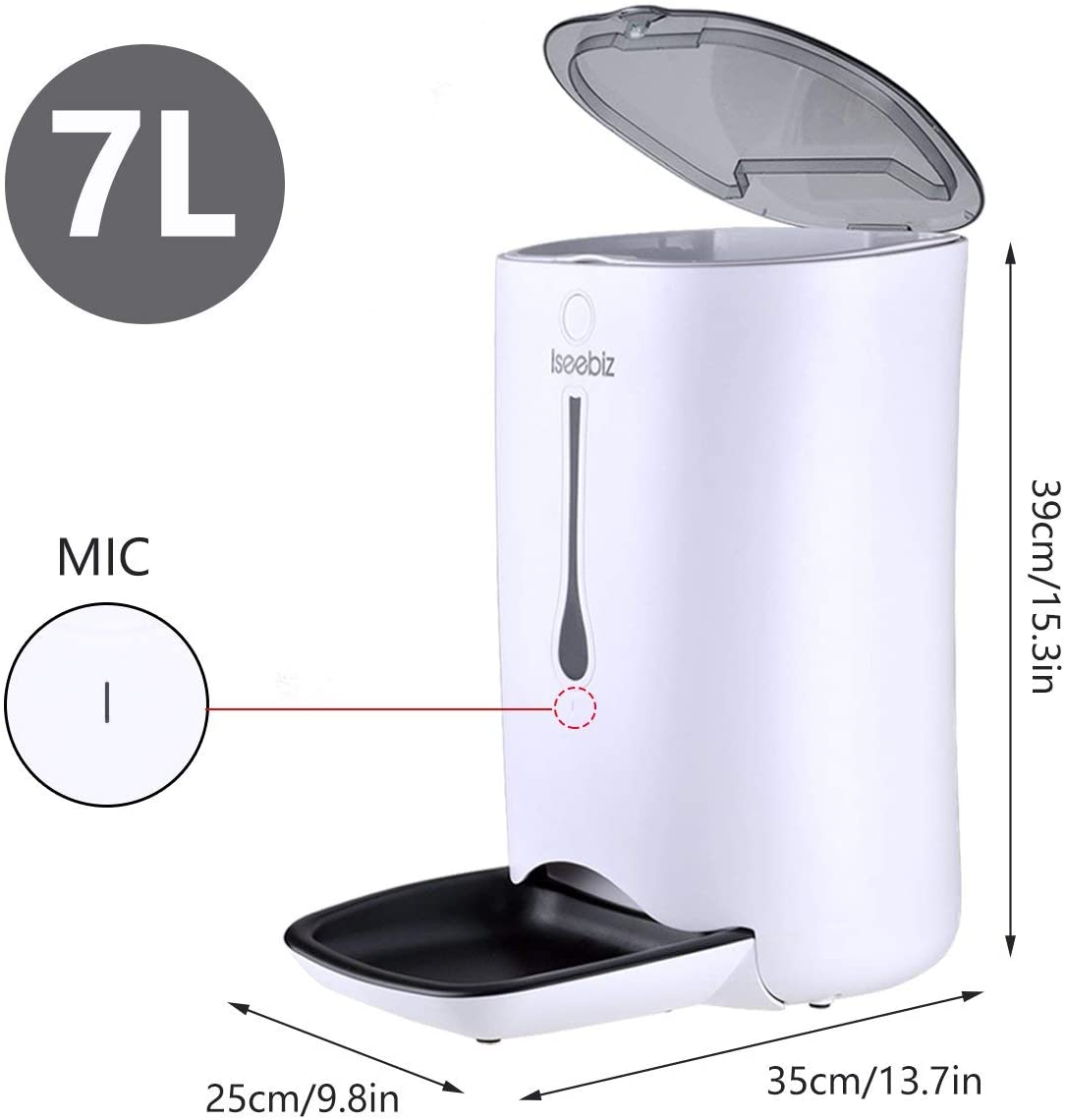  Iseebiz 7L Comedero Automtico Gatos/Perros Dispensador Comida para Mascotas con Recordatorio por Voz y Temporizador Programable, Pantalla LCD 
