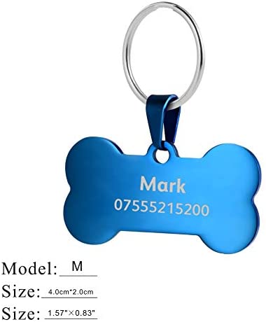  KSZ Etiquetas de identificación para Mascotas de Acero Inoxidable, Etiquetas Personalizadas para Perros y Gatos. Grabado Frontal y Trasero. Múltiples Colores (Azul, Hueso) 