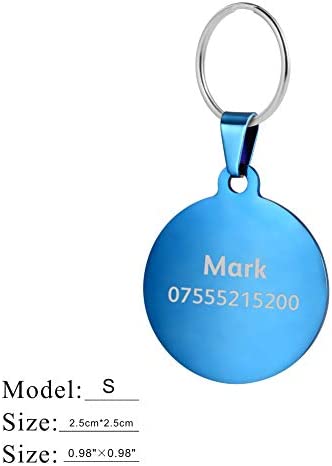  KSZ Etiquetas de identificación para Mascotas de Acero Inoxidable, Etiquetas Personalizadas para Perros y Gatos. Grabado Frontal y Trasero. Múltiples Colores (Azul, Hueso) 