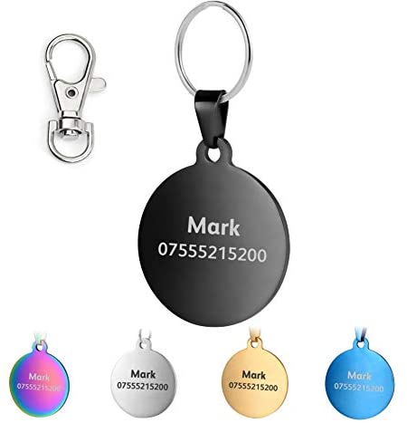  KSZ Etiquetas de identificación para Mascotas de Acero Inoxidable, Etiquetas Personalizadas para Perros y Gatos. Grabado Frontal y Trasero. Múltiples Colores (Azul, Hueso) 