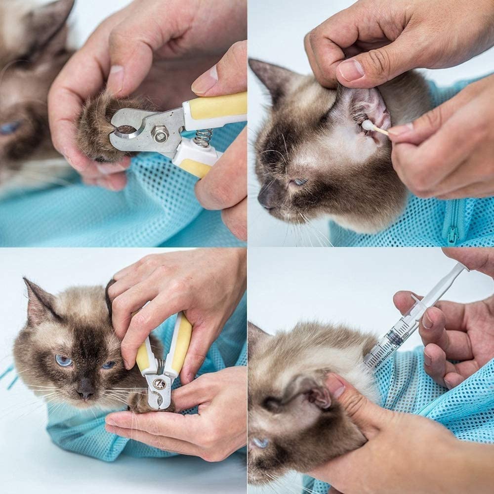  LIBWX Bolsa de restricción para el baño de Mascotas, Bolsa de Malla de poliéster para morder, morder rasguño, Ducha, Limpieza de Orejas, alimentación de medicamentos 