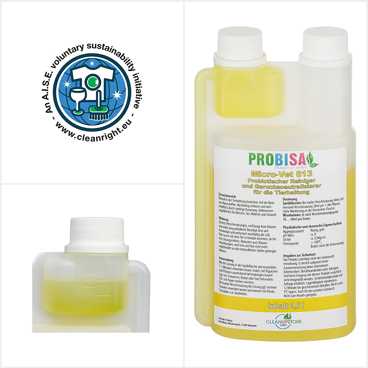  Neutralizadores de olor spray (Probisa Micro-Vet 813) de la orina del gato, perro y los roedores olores - y bio limpiador concentrado 500ml rendimiento 25 litros listos para usar asesino de olor / Removedor de olor 