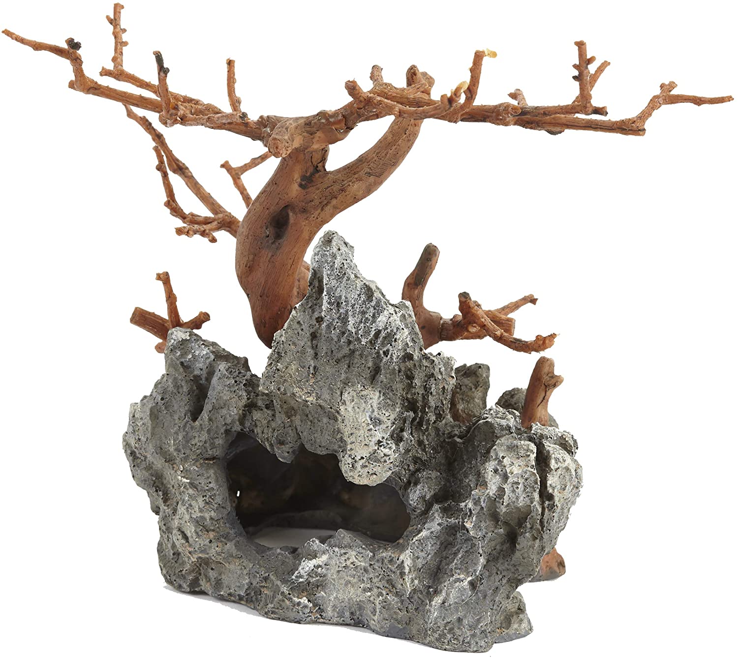  Pet Ting - Figura Decorativa de ciprés con diseño de Roca y Acuario escalando 
