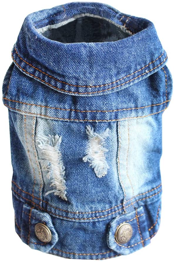  SILD - Chaqueta Vaquera con Capucha para Perros medianos y pequeños, diseño Vintage Desgastado, Color Azul (L) 
