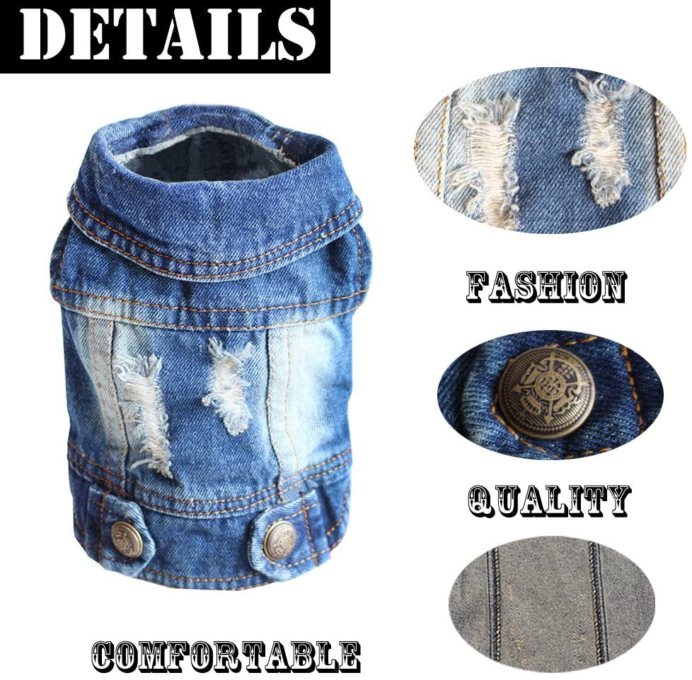  SILD - Chaqueta Vaquera con Capucha para Perros medianos y pequeños, diseño Vintage Desgastado, Color Azul (L) 