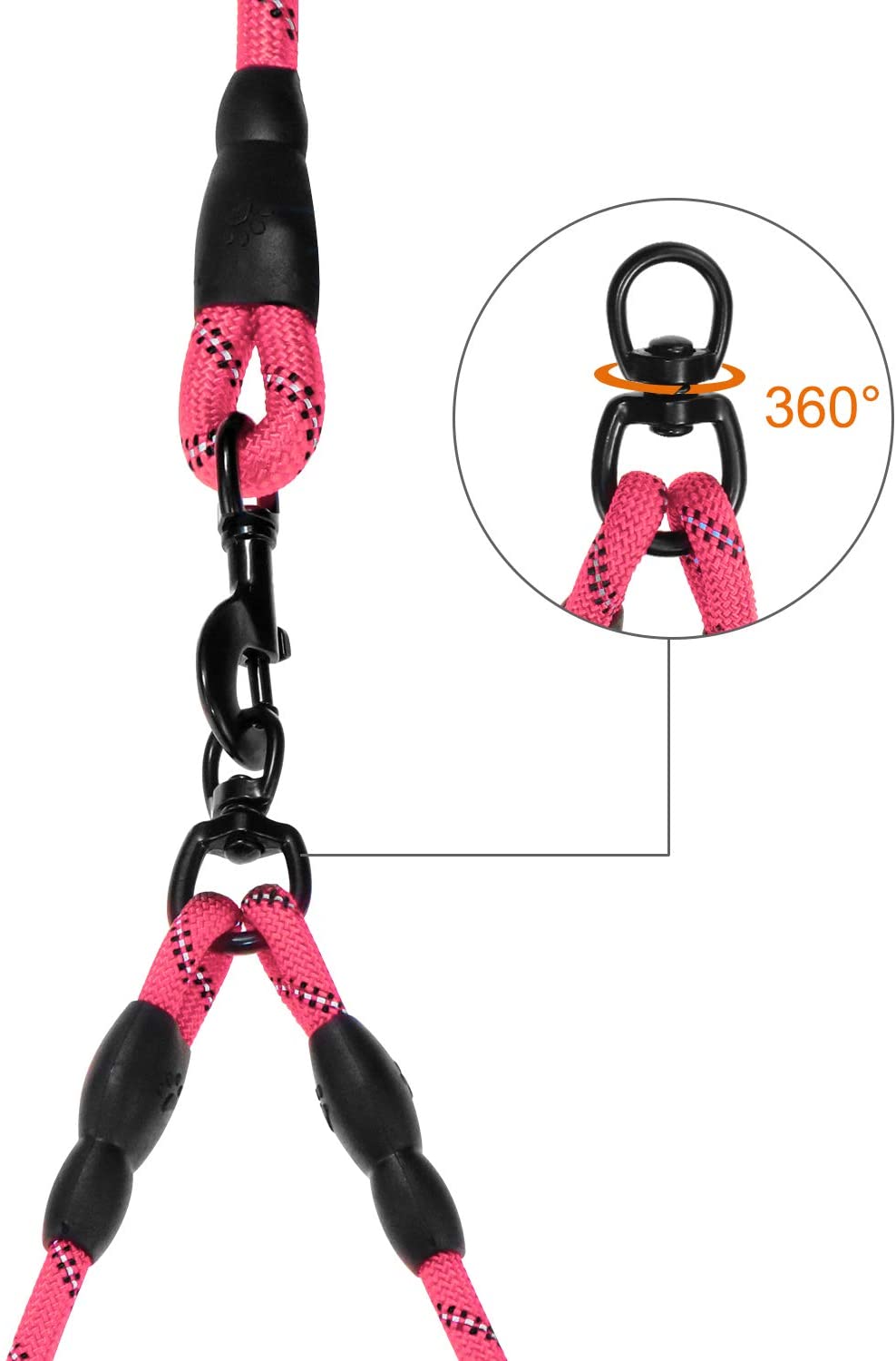  Taglory Correas Dobles/Correa de Perro para Dos Perros/Acoplador Divisor Fuerte para Perros pequeño medianos Grandes/Giratorio 360 ° sin enredos/Cuerda de escalada/75cm Rosa 