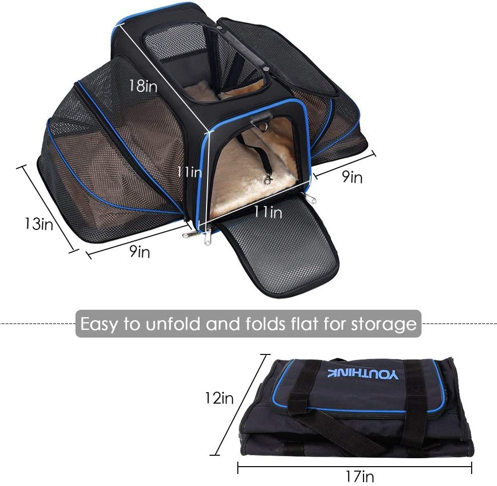  YOUTHINK Transportín Plegable para Perros, Portador de Viaje para Mascotas, Portador de Lado Suave con Almohadillas de Lana extraíbles, Adecuado para Perros o Gatos pequeños(73 * 45 * 28 cm) 
