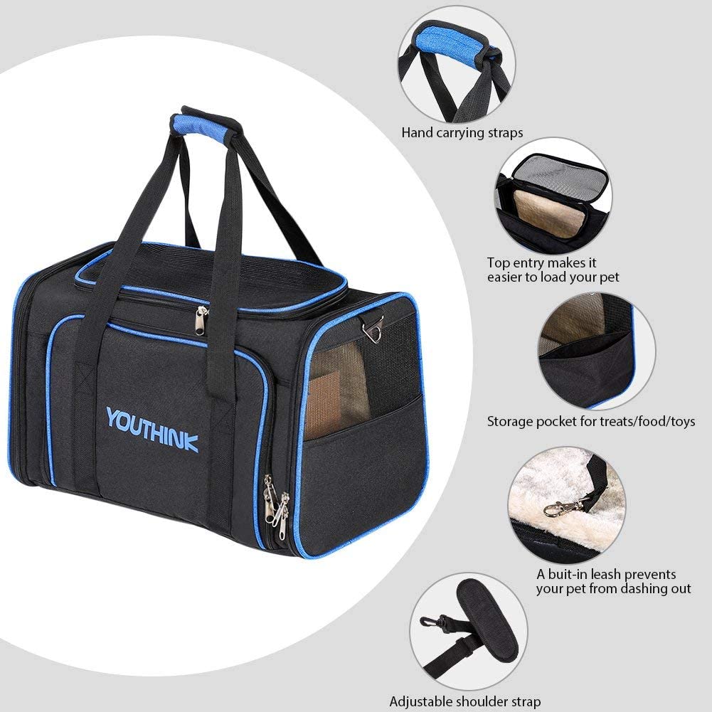  YOUTHINK Transportín Plegable para Perros, Portador de Viaje para Mascotas, Portador de Lado Suave con Almohadillas de Lana extraíbles, Adecuado para Perros o Gatos pequeños(73 * 45 * 28 cm) 