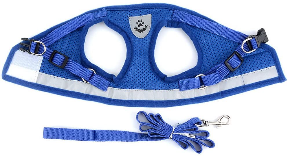  Zunea - Arnés para perro pequeño o gato, sin tirones, de malla suave, acolchado, arnés con correa reflectante y logotipo, correa ajustable para cachorro, para entrenamiento diario de caminar y correr 
