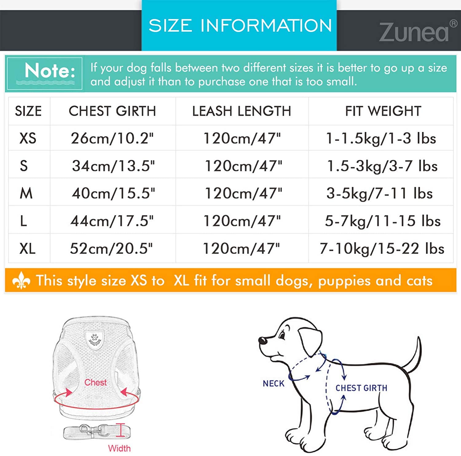  Zunea - Arnés para perro pequeño o gato, sin tirones, de malla suave, acolchado, arnés con correa reflectante y logotipo, correa ajustable para cachorro, para entrenamiento diario de caminar y correr 