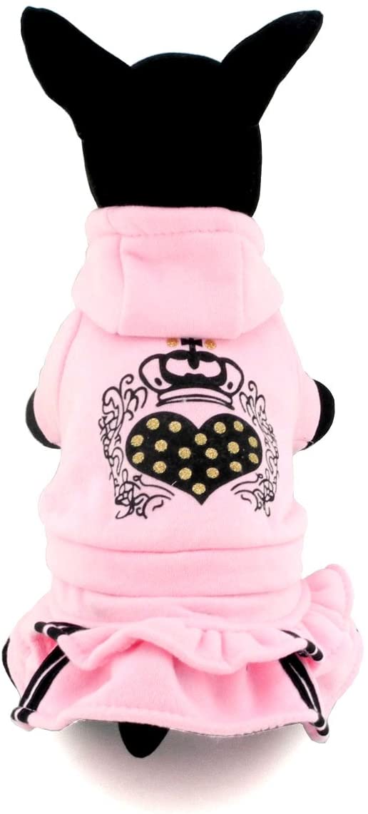  Zunea - Ropa para mascotas para perros pequeños, gatos, chaqueta con capucha, vestido con corazón, color rosa 