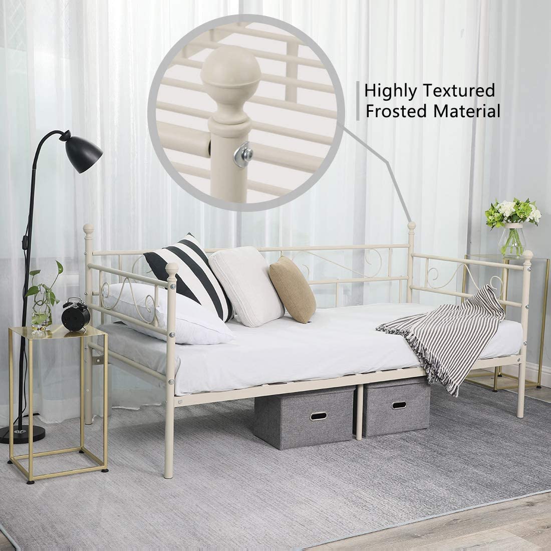 Aingoo sofá Cama Armadura de Cama con tablillas Cama de día Cama de Invitados 90 x 190 CM (Crema) 