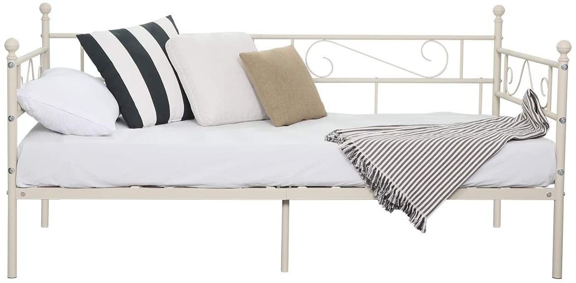  Aingoo sofá Cama Armadura de Cama con tablillas Cama de día Cama de Invitados 90 x 190 CM (Crema) 