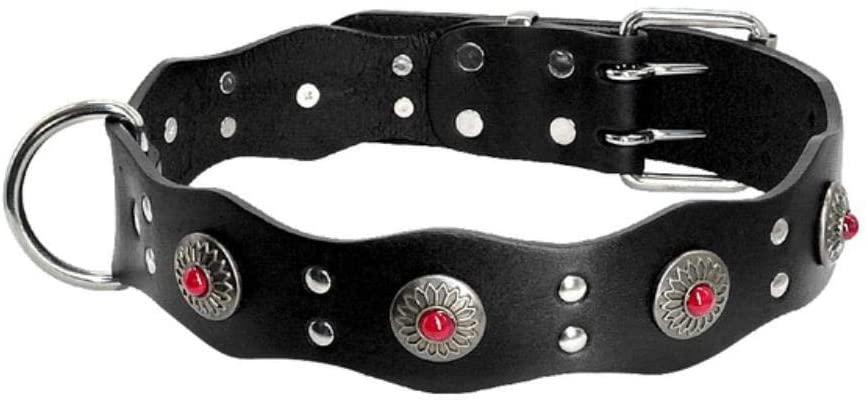  Collar de perro ajustable Collar de perro genuino para perros grandes Collares de pastor alemán para mascotas Accesorios para camafeo para perros medianos grandes Pit bull Rottweiler, negro, L 