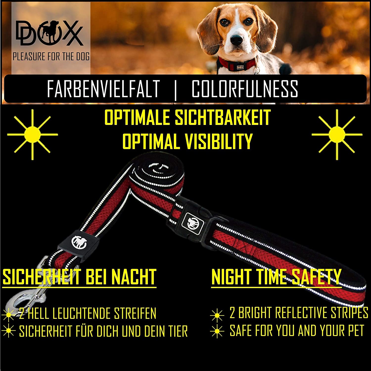  DDOXX Correa Perro Air Mesh, Reflectante, Acolchado, Lazo de Mano, 120 cm | Diferentes Colores & Tamaños | para Perros Pequeño, Mediano y Grande | Accesorios Gato Cachorro | Rojo, S 