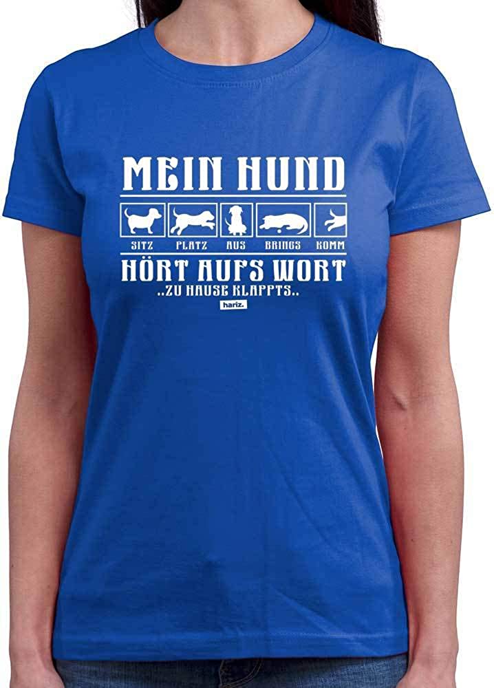  HARIZ – Camiseta de Cuello Redondo para Mujer, con Texto en alemán Mein Hund Hört Aufs Wort 2 Hund Haustier Plus, Tarjeta de Regalo 