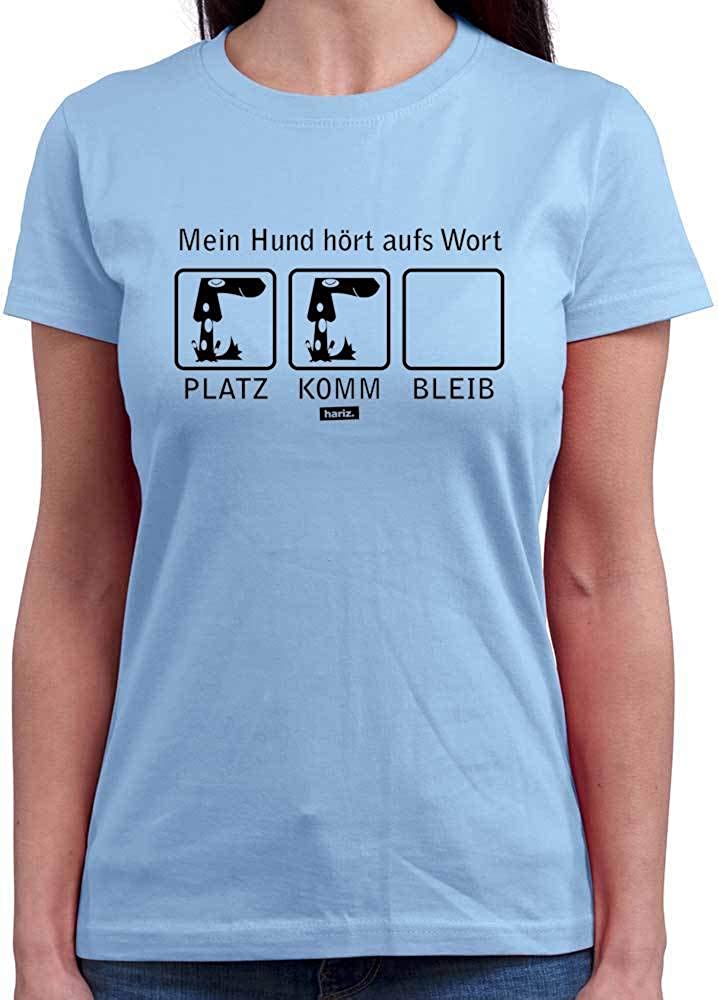  HARIZ - Camiseta de Cuello Redondo para Mujer, con Texto en alemán Mein Hund Hört Aufs Wort Hund Haustier Plus 