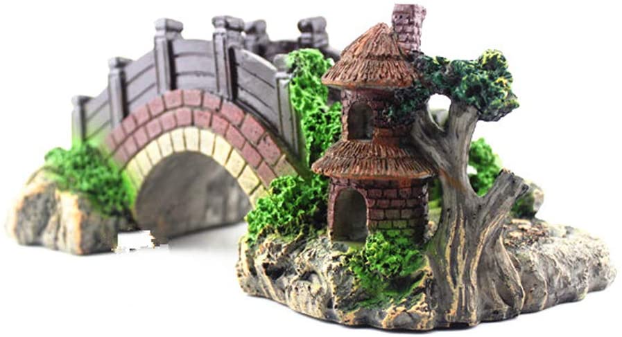  HPiano Adornos para Acuario,pecera, decoración de Resina, rocío o Cueva,acuarios Puente Decorativo Accesorios del Puente del Arco Pabellón del jardín del árbol del Ornamento Paisaje del Acuario 