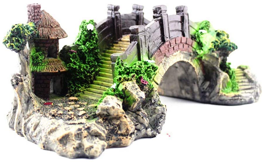  HPiano Adornos para Acuario,pecera, decoración de Resina, rocío o Cueva,acuarios Puente Decorativo Accesorios del Puente del Arco Pabellón del jardín del árbol del Ornamento Paisaje del Acuario 