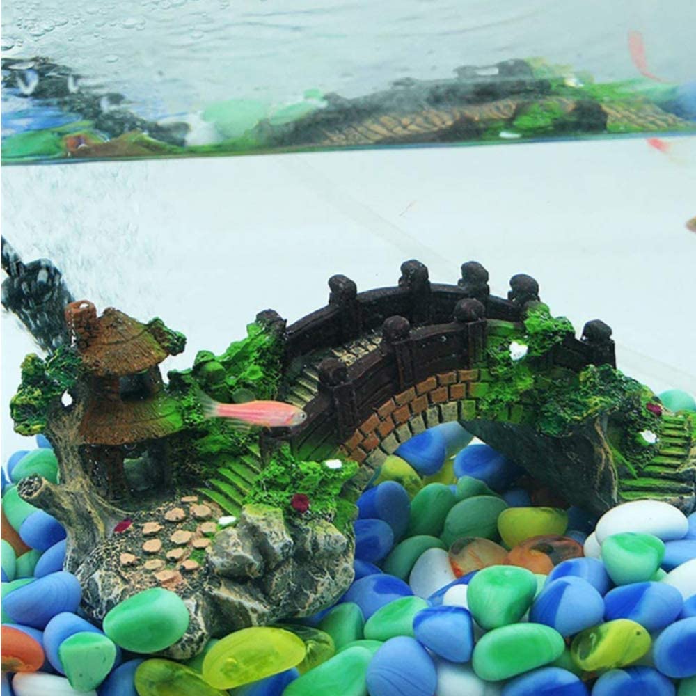  HPiano Adornos para Acuario,pecera, decoración de Resina, rocío o Cueva,acuarios Puente Decorativo Accesorios del Puente del Arco Pabellón del jardín del árbol del Ornamento Paisaje del Acuario 