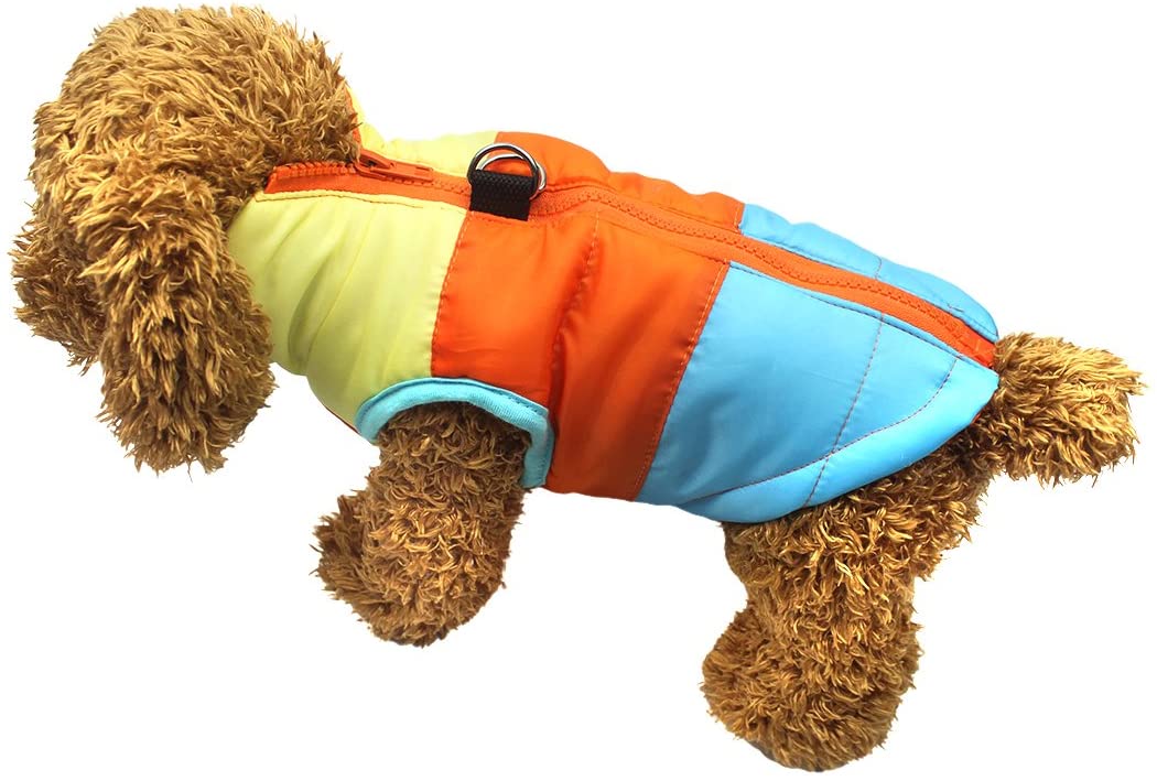  Idepet Mascota Perro Gato Escudo con Correa Ancla Color Patchwork Acolchado Cachorro Chaleco Teddy Chaqueta Chihuahua Disfraces Pug Ropa XS S M L (XS, Azul) 