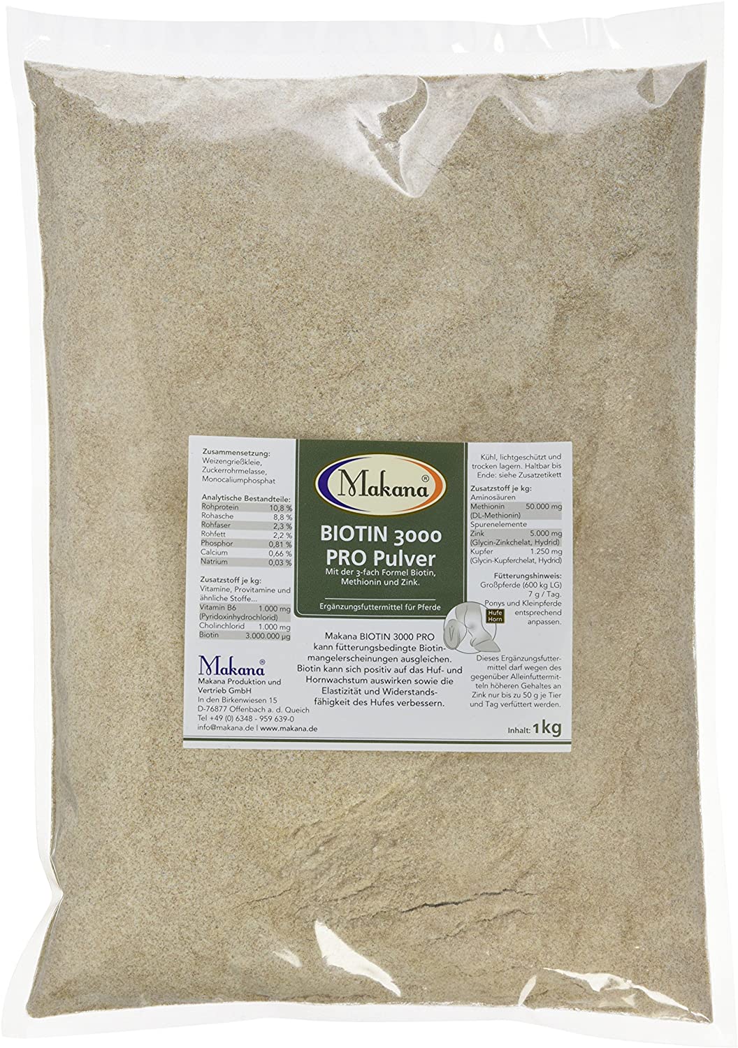  Makana Biotin 3000 Pro - Polvo para Herradura Estable, Bolsa de 1000 g (1 x 1 kg) 