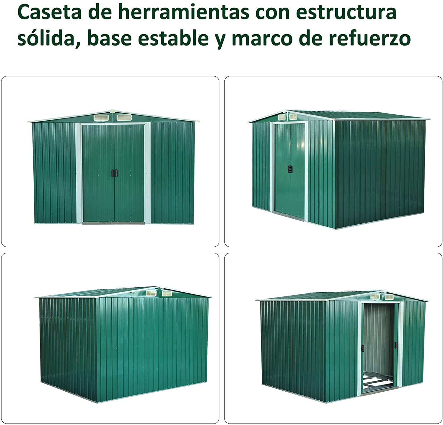  Outsunny Cobertizo Metálica Tipo Caseta de Jardín Terrazas Galvanizado Almacén para Herramientas Jardinería 246x192,5x177,5cm 